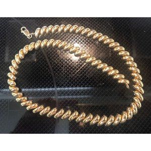 Gold wash necklace linked puffy diagonals 925 Italy base metal 17"